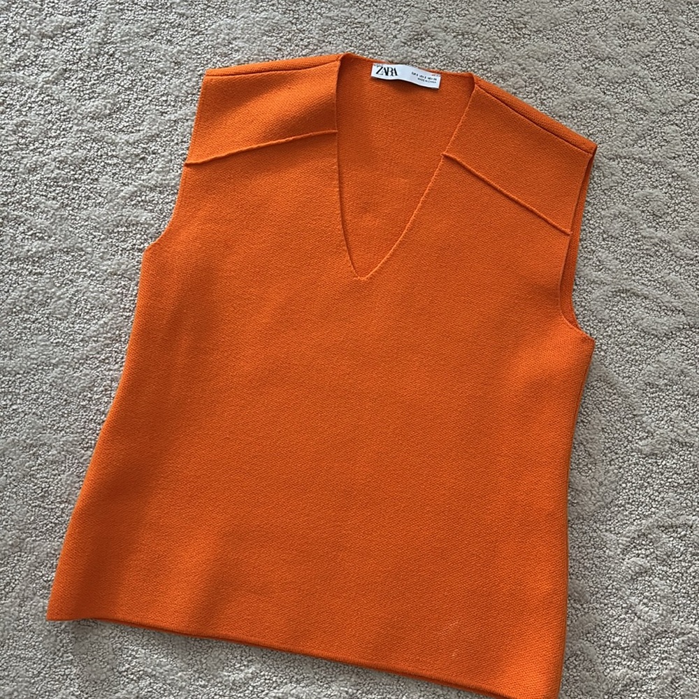 Zara knitted V neck oversized orange top and matching mini skirt size S - Picture 5 of 6